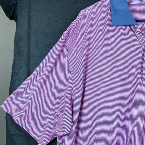 Peter Millar Mens Shirt Purple Blue Stripe Summer Comfort Polo Stretch XLarge - Picture 3 of 12